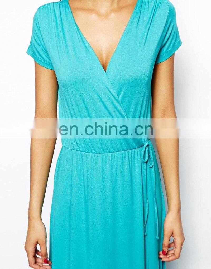CHEFON Wrap Front blue maxi dress