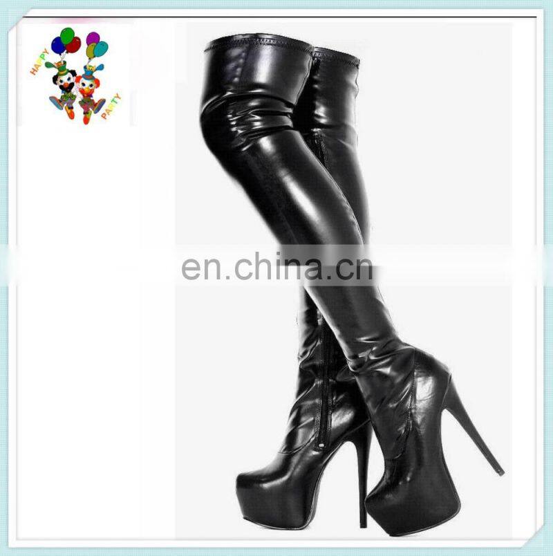 Party Fancy Dress Sexy Women Black PU Leather High Heel Boots HPC-1866