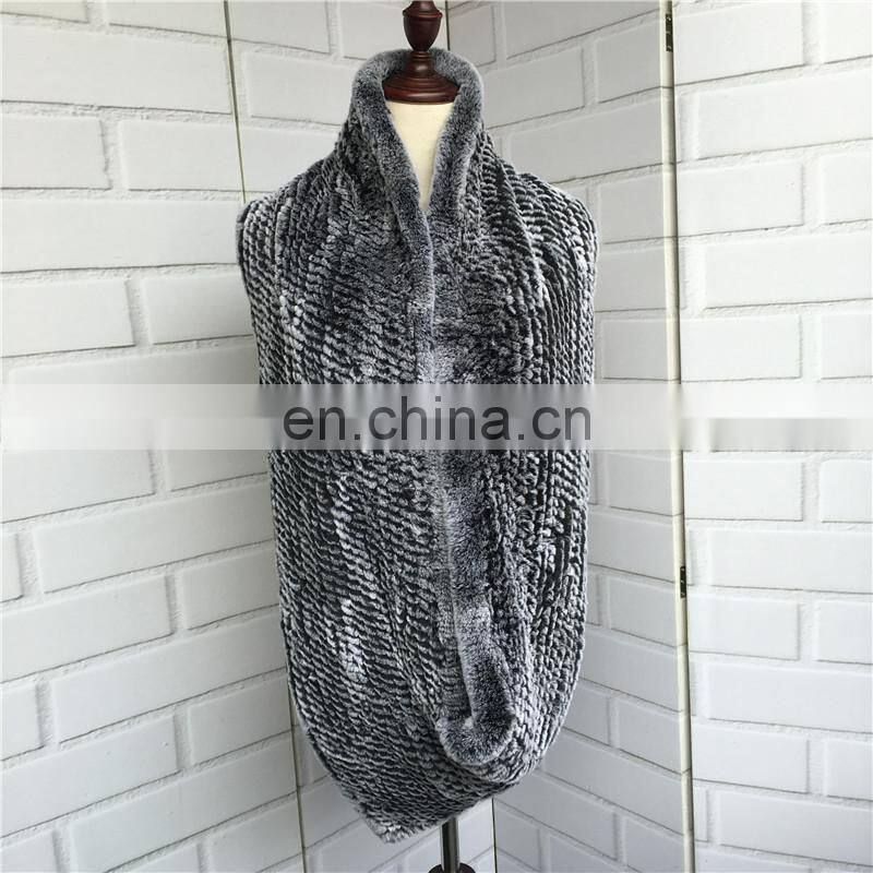 2016 New Year Fashion Products Promotional Genuine Rex Rabbit Fur Lady's Knit Scarf