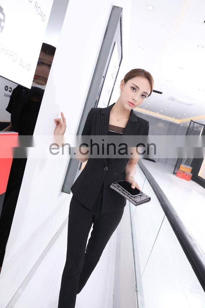 Brand Quality Latest Designer Blue Office Short Sleeve Suits for Women Professional Supplier