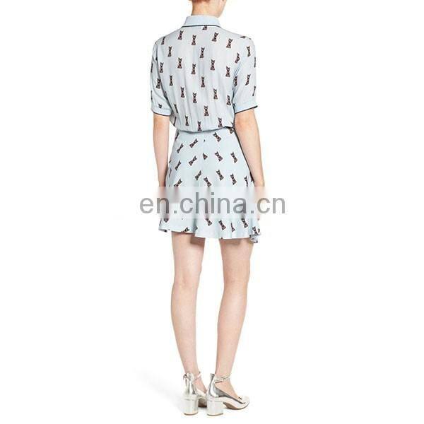 Hot sell women wear short sleeve printed design shirtdress fashion dresses for women