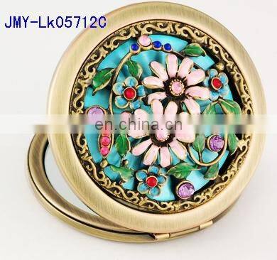 3D hollow decoration antique metal pocket makeup mirror