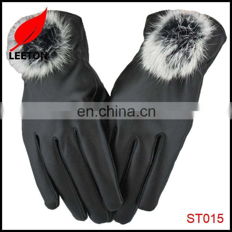 Factory supply fashion lady PU smart touch winter glove