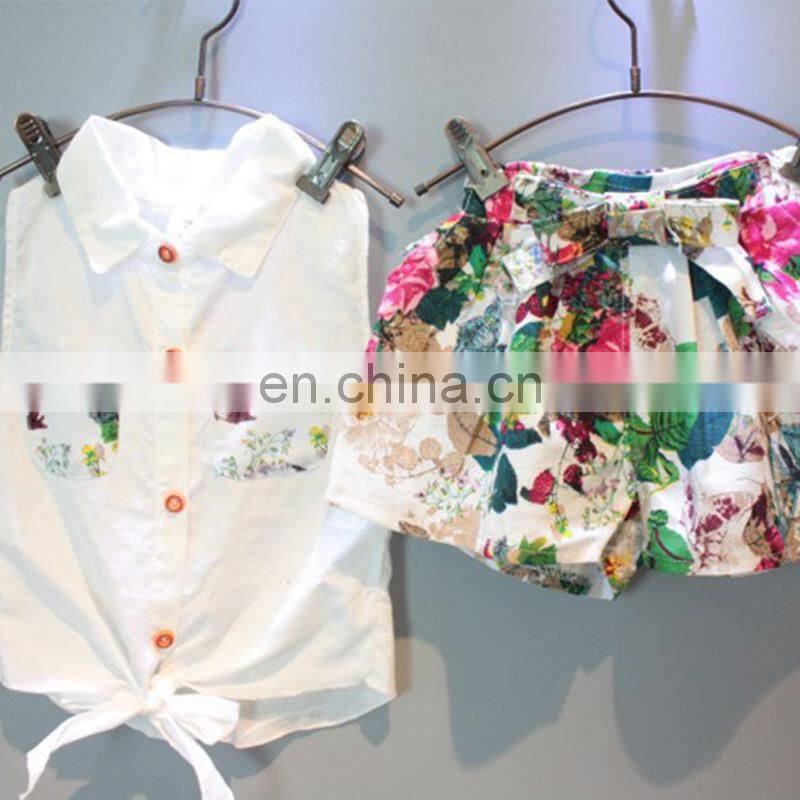 Girl Summer Boutique Outfit Kids sleeveless Tops + Flower Print Shorts 2pcs Set