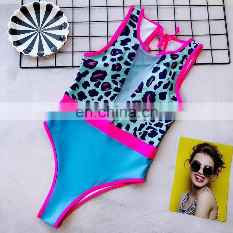 Women 2019 Patchwork Mesh New High Cut Beach Bikini Leopard Print Sexy Thong Swimwear Mujer Padded Hollow Beauty Back Swimsuit
