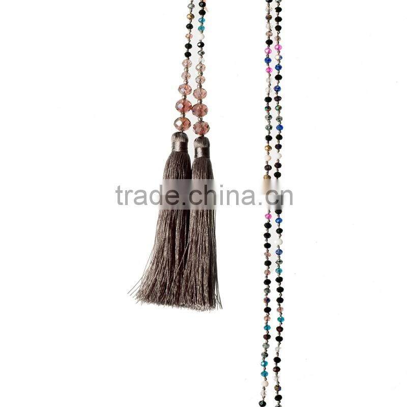 2016 fashion DIY colorful crystal pendant necklace, beaded tassel necklace