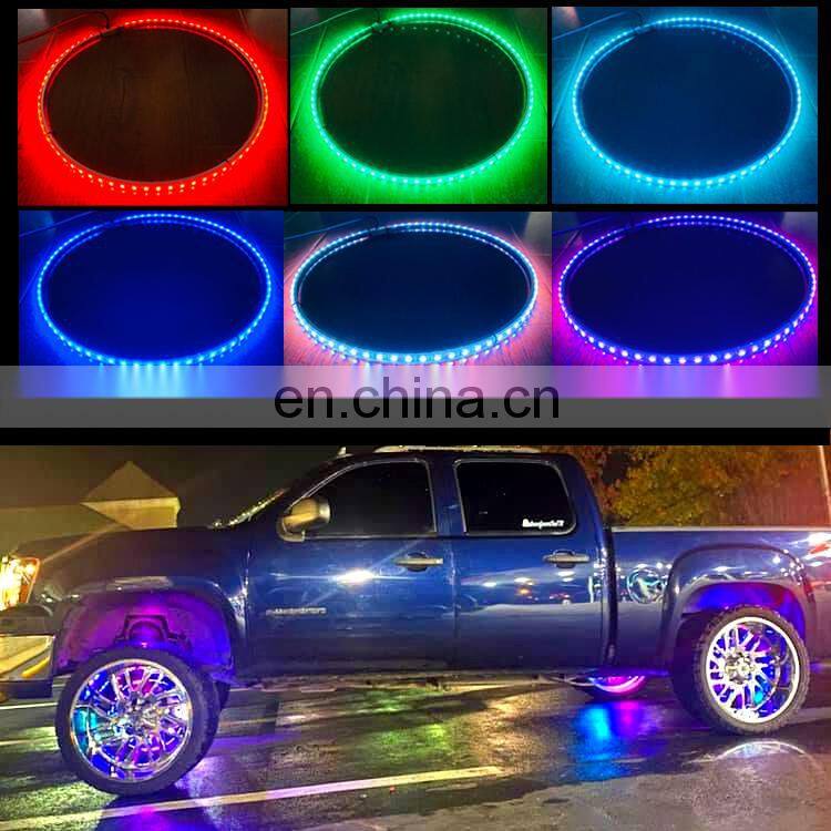 New Double Sides LEDs Wheel Ring Light 15.5 inch Car Truck RGB Control Multicolor