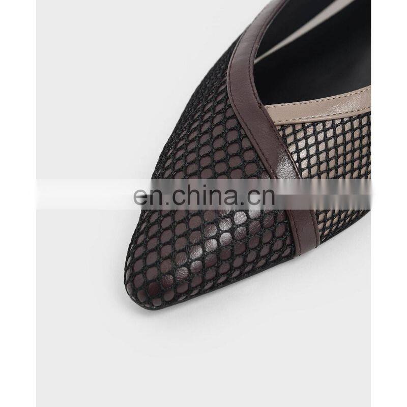 Ladies fancy design mesh pointed toe stylish sling back flat footwear shoes women office shoe