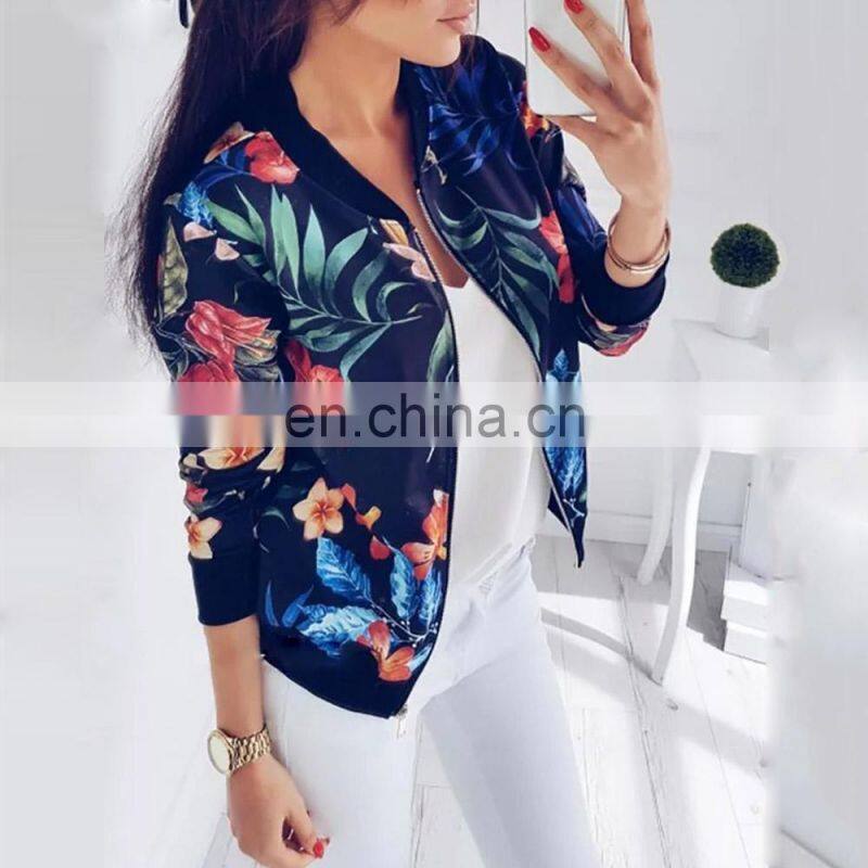 Spring and autumn women's new fashion slim floral zipper baseball jacket