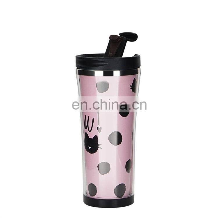 Custom Plastic Paper Insert 450ml Double Wall CoffeeTravel Mug