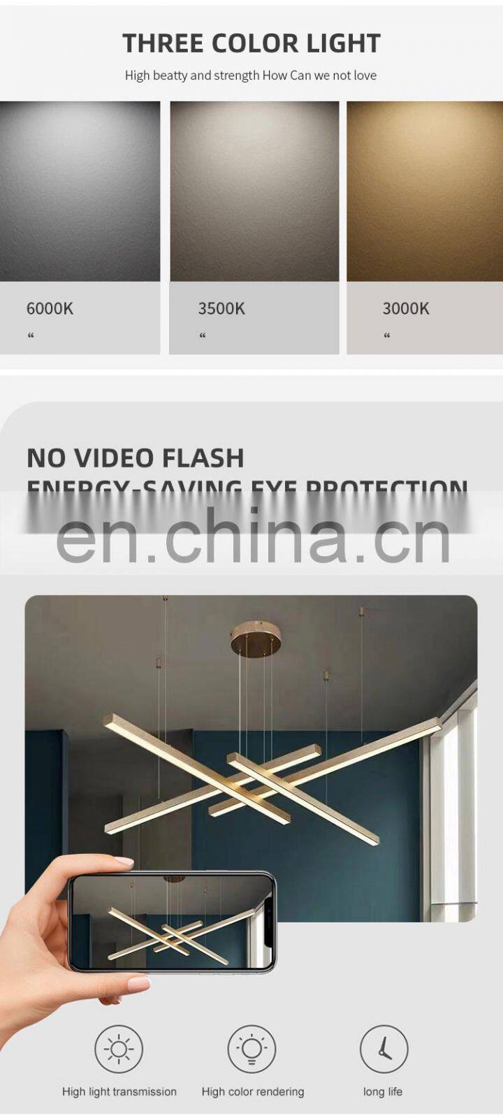 New Design Gorgeous Decoration Indoor Living Room PC Iron Aluminum Gold Modern LED Chandelier Light