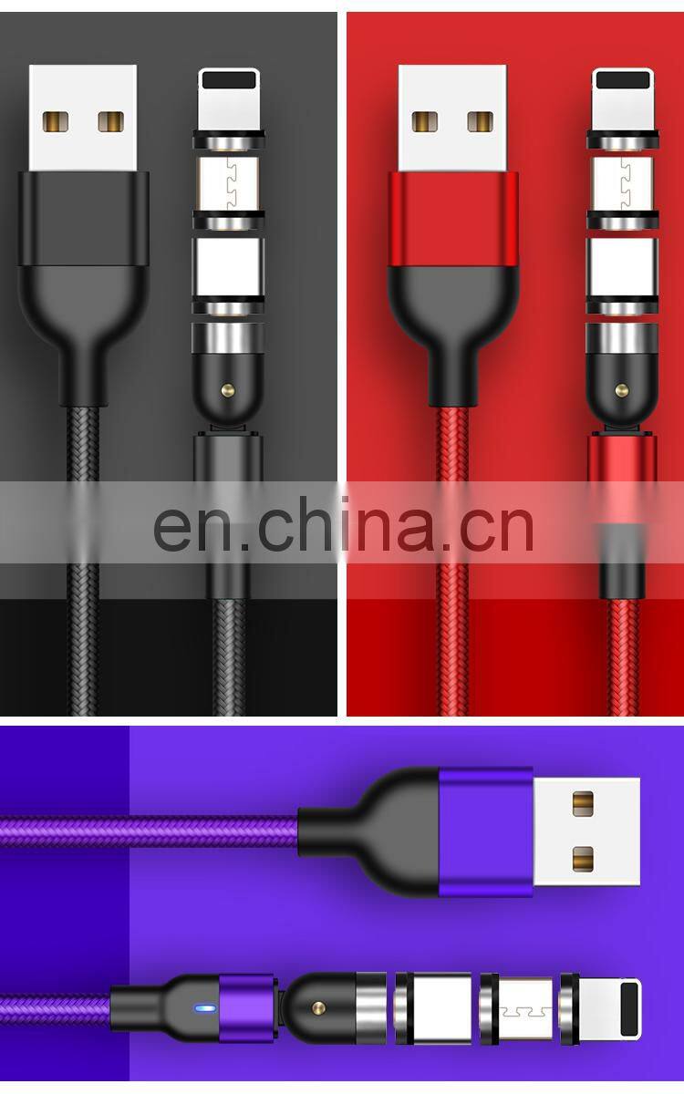 Magnetic charge cable 540 degree Free Rotating L-shape portable 3 In 1 phone charge usb cable