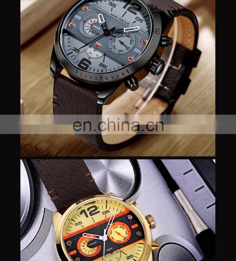 MINI FOCUS MF0068G Luxury Brand Men Watches Leather Strap Quartz Wrist Watch Men Waterproof Sport Clock Mens Wristwatch