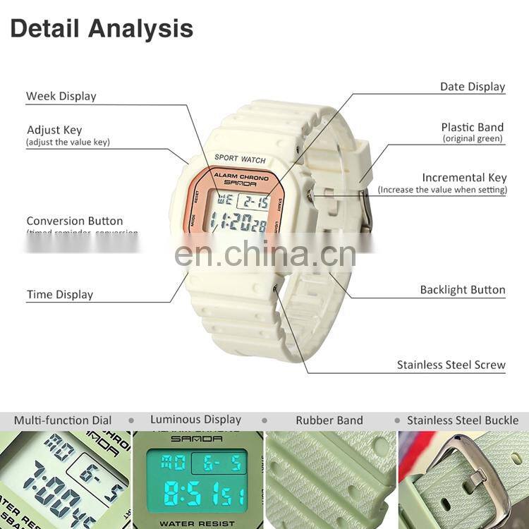 SANDA 293 Wholesale Custom Logo OEM Silicone Band Watches Waterproof Sports Outdoor Digital Ladies Watch