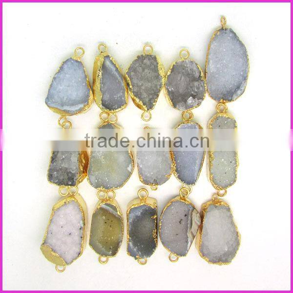 JF8594 Hot sale Sparkly Natural agate gold plated bar rectangle druzy drusy connectors
