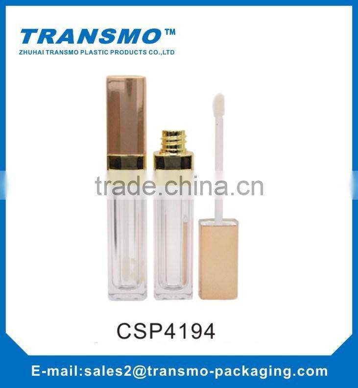 Clear square Lip Gloss Tube with matte Golden brush cap square lip cream case