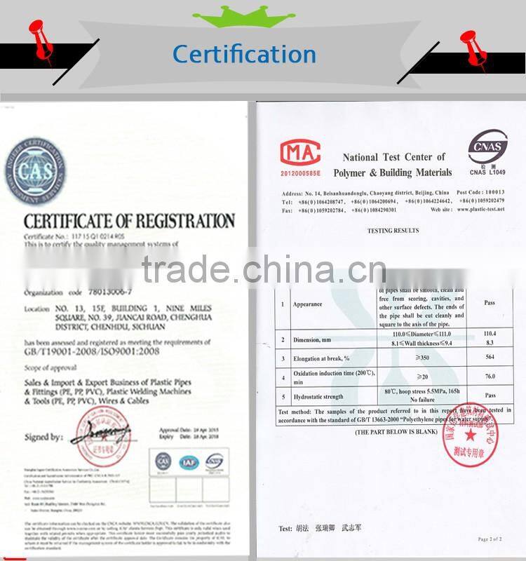 Supply different sizes plastic water pipe price from China