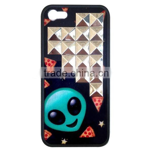 Alien Pizza Silver Studded Pyramid Silicone Phone Case,Gummy Phone Case
