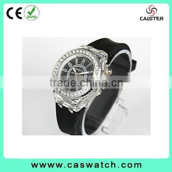 Hot fashion crystal watch silicone watches band flashing lights watch alibaba china