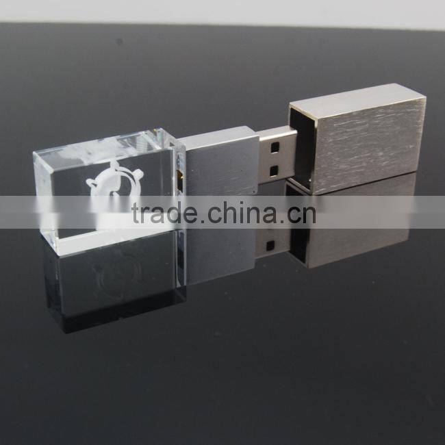 2G 4G 16G promotional gift crystal usb flash drive with led logo