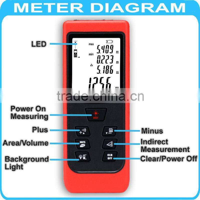 Range Finder Accuracy 2mm 40m 131ft Laser Distance Meter Area Volume Measurer
