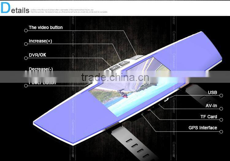 5.0" Capacitive Screen Android4.4 1080P rearview mirror car gps with dvr with gps wifi fm bluetooth