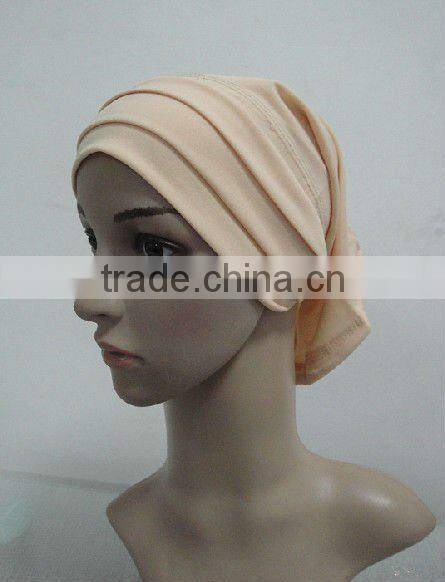 C003 plain tube underscarf with pleat,cotton underscarf and hats