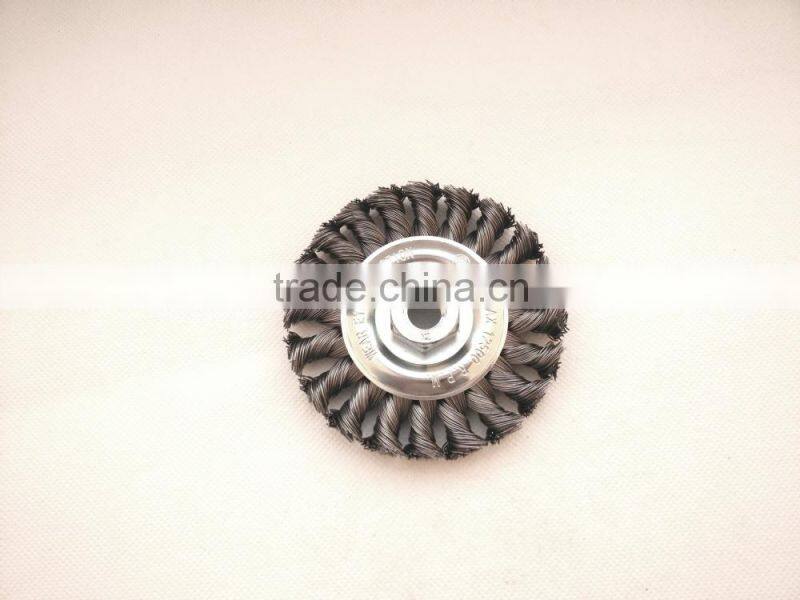 Twist knot wheel brushes with thread, diameter 100mm or 4"