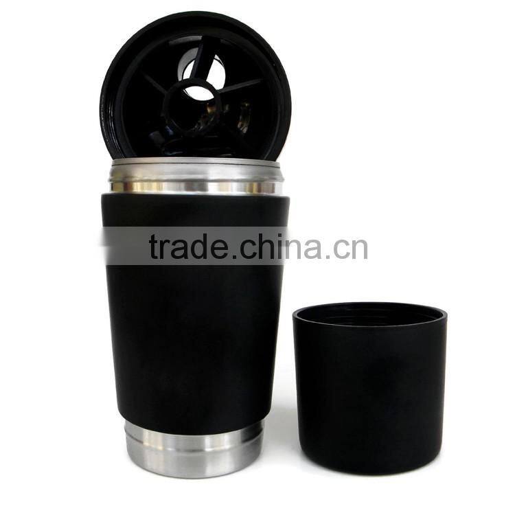 Black Coating Stainless Steel Vaccum Protein Shaker Bottle with 200ML Storage for Nutrition Powder