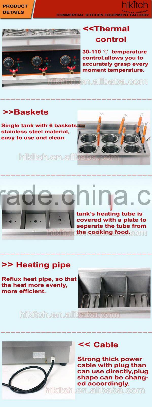 Counter top pasta cooker with 6 baskets table top electric pasta cooker