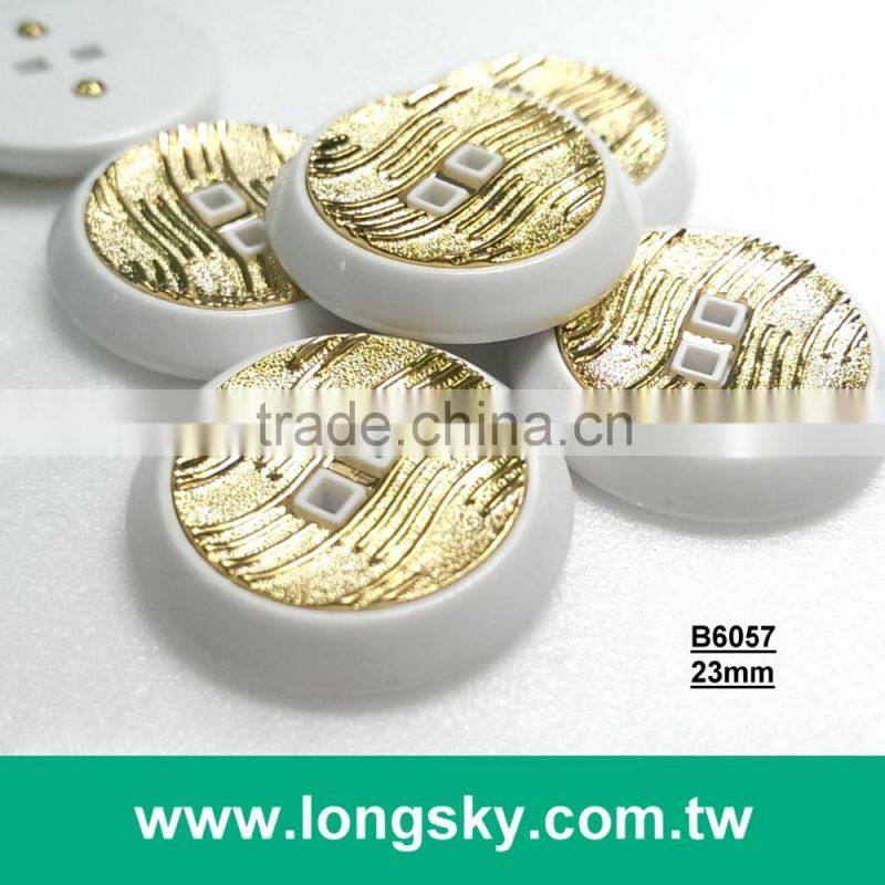 (#B6057) two holes gold plating white rim two parts assembled white garment plastic button