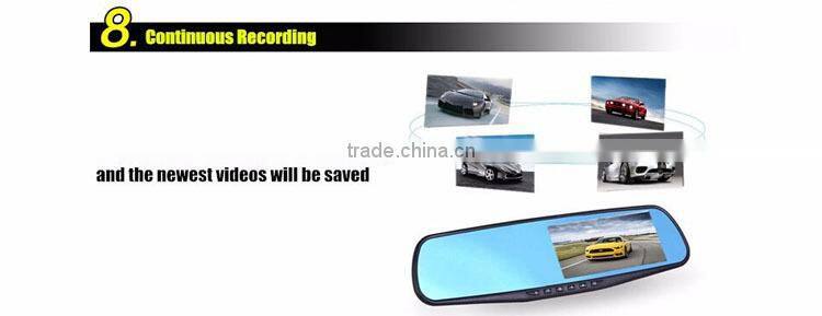 1080P Full HD 4.3 Inch Blue Screen Infrared Night Vision Dual Lens Visual Reversing Rearview Mirror Car DVR Camera Camcorder