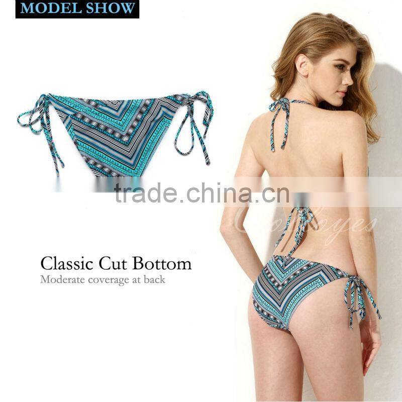 Colloyes New Sexy Bikini Swimwear 2016 Ethnic Foil Triangle Top with Classic Cut Bottom