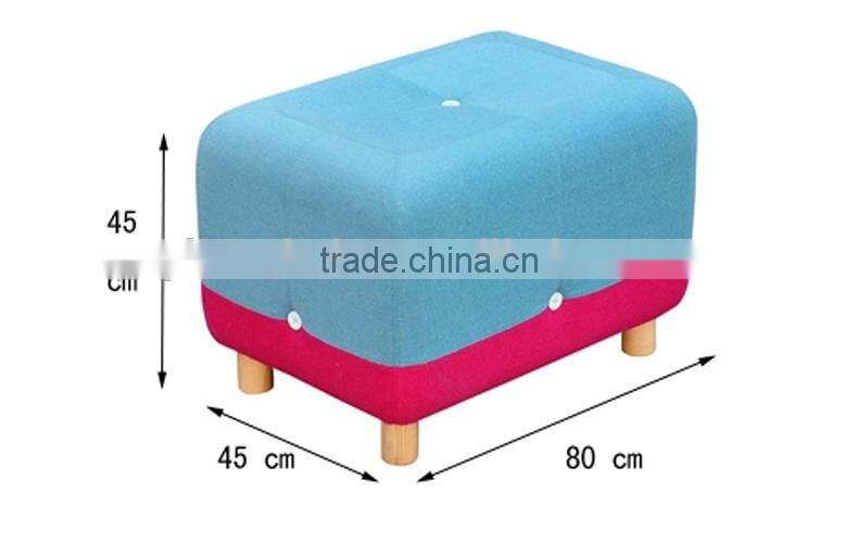Colorful square wooden with PU leather/wool/linen fabric foot stool