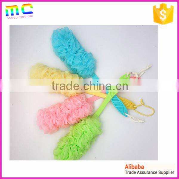 colorful long hand PE mesh sponge back body bath brush