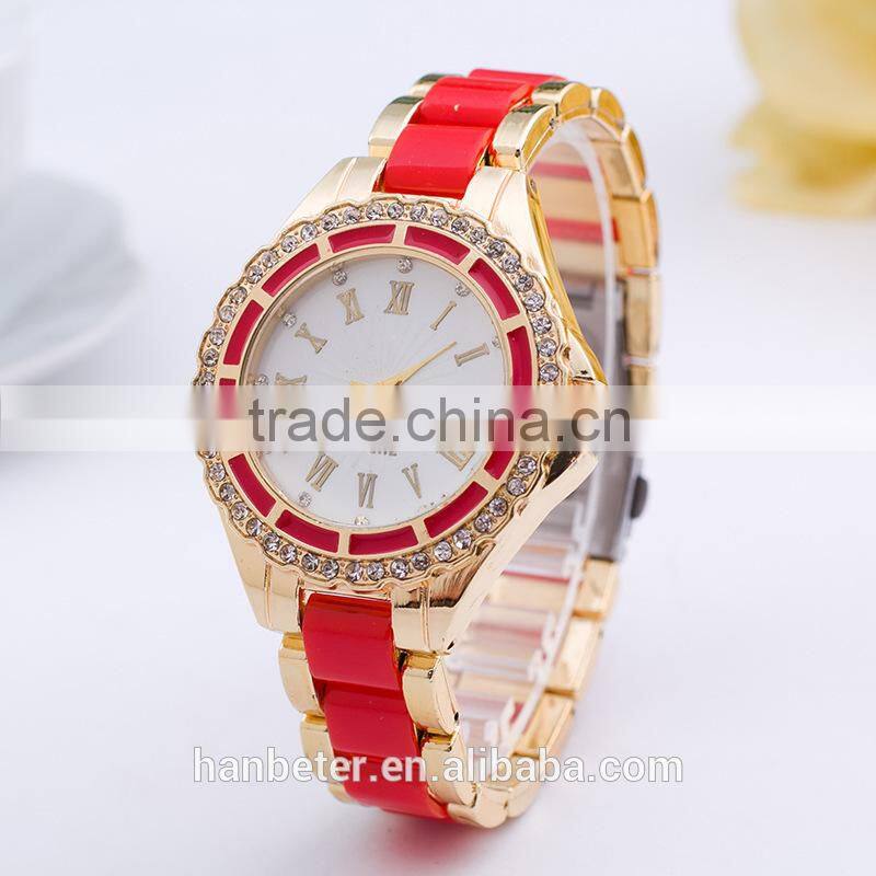 Full steel blingbling gold bezel geneva diamond quartz watches