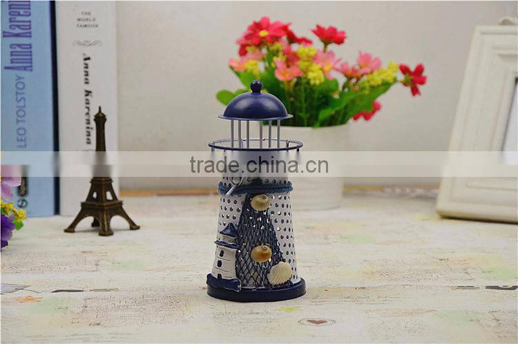 2015 new design mediterranean style lighthouse metal candle holder