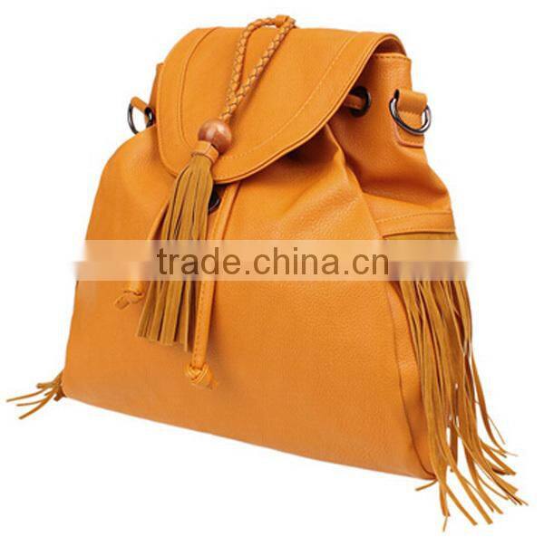 Bucket woven bead tassel darwstring wholesale from china fancy lady's backpack