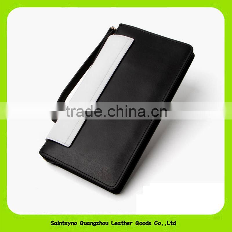 15634 Splicing color leather long style clutch bag purse