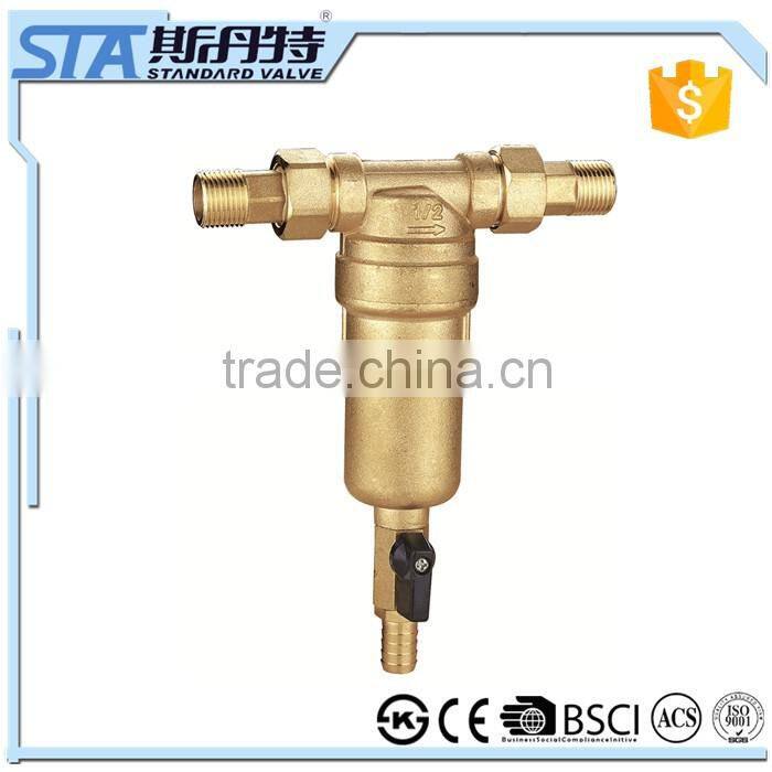 ART.5073 Household 1/2" forged body natural color sand blast brass sediment pre water filter with gauge meter for the pipeline