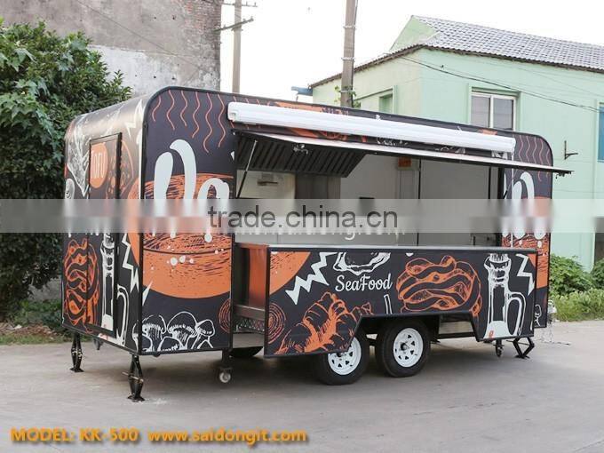 Mobile fast food car big wheels outdoor food cart catering
