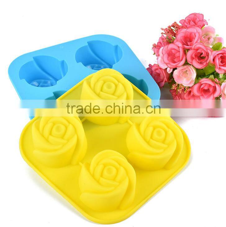 4 Cavities Silicone Rose Shaped Cake Molds