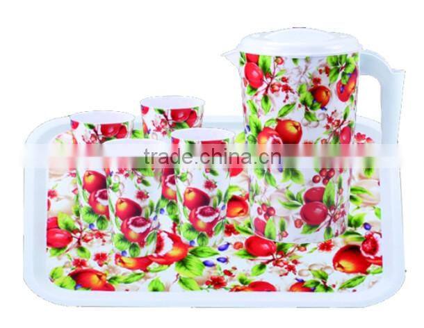 wholesale lable in mould plastic jug with 4 cups drinking set