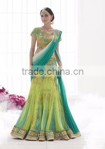 Green Net Lehenga Saree