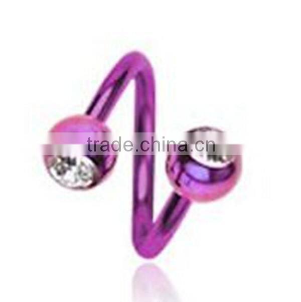 Titanium Double Gem Twister Body Piercing Rings