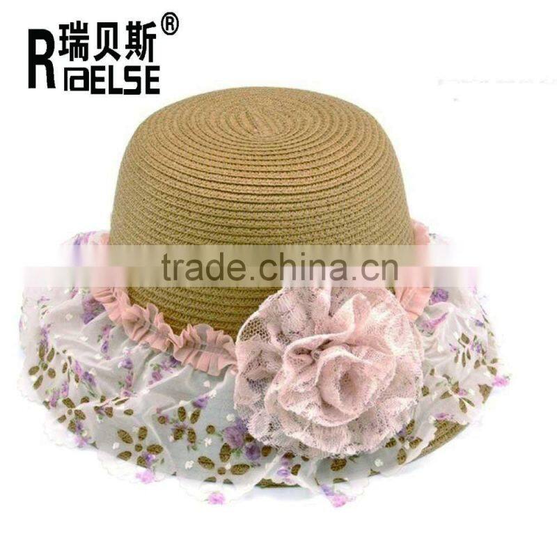 Wholesale kids straw hats girls beautiful flower sun hats
