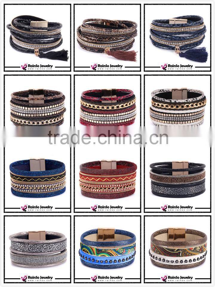 Double Wrap Blue Genuine Leather Strap Bracelet with Rivets