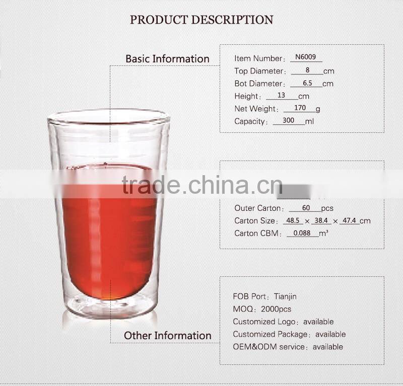 300ml handmade high borosilicate glassware double wall glass cup N6009