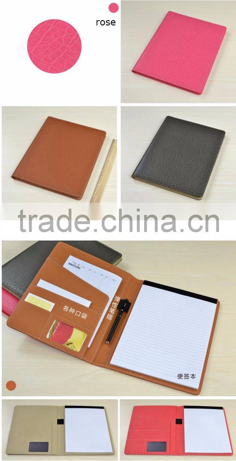 professional handmade pu leather A4 folder executive writing pad portfolio stationery document organizer with memopad holder