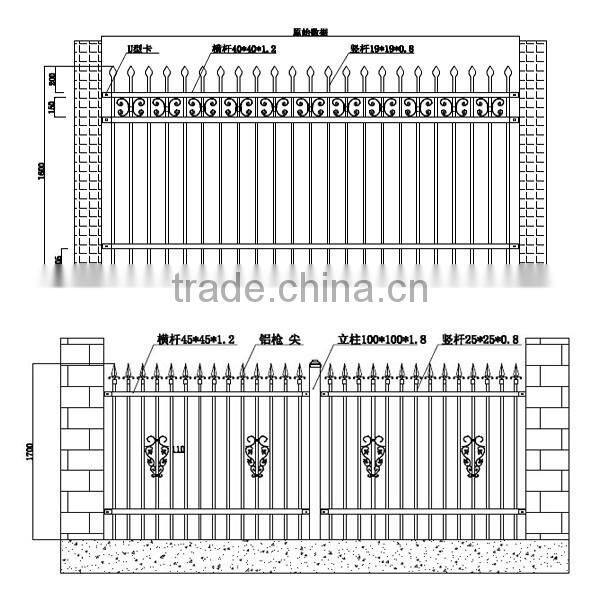 Hot galvanized powder coated black security tubular steel picket fence panels hebei factory